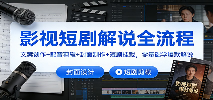 影视短剧解说全流程：文案创作+配音剪辑+封面制作+短剧挂载，零基础学爆款解说-heixxmi