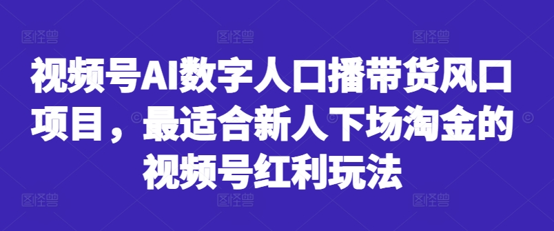 视频号AI数字人口播带货风口项目，最适合新人下场淘金的视频号红利玩法-heixxmi