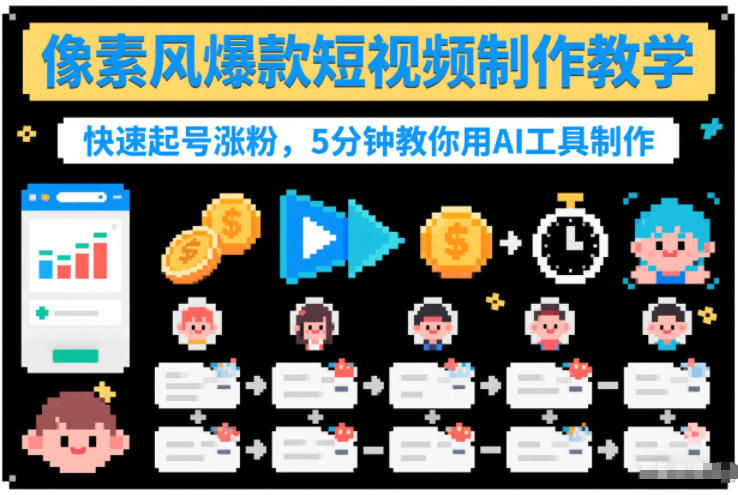 像素风爆款短视频制作教学，快速起号涨粉，5分钟教你用AI工具制作-heixxmi