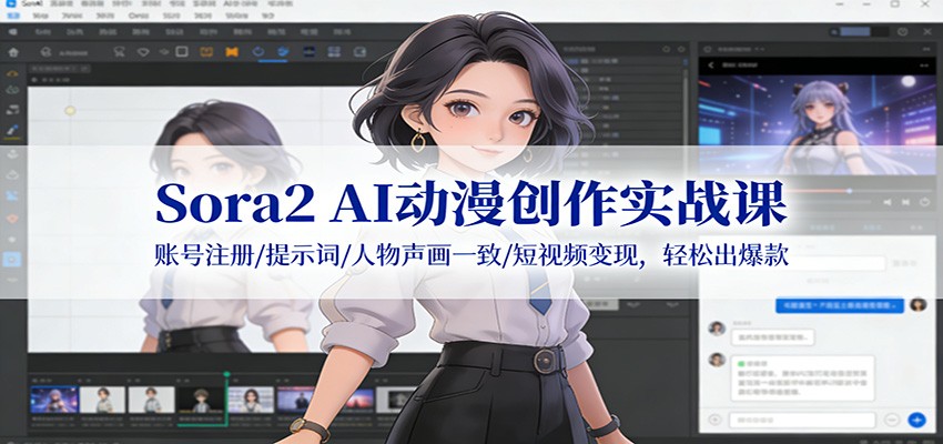 Sora2 AI动漫创作实战课：账号注册/提示词/人物声画一致/短视频变现，轻松出爆款-heixxmi