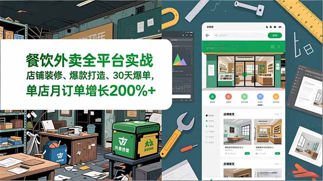 餐饮外卖全平台实战，店铺装修、爆款打造、30天爆单，手把手教学，单店月订单增长200%+-heixxmi