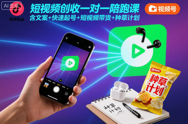 短视频创收一对一陪跑课，含文案+快速起号+短视频带货+种草计划-heixxmi