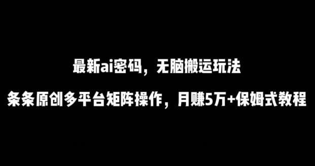 最新ai流量密码，傻瓜式搬运玩法，条条原创，多平台矩阵操作，月赚5万+保姆式教程【揭秘】-heixxmi