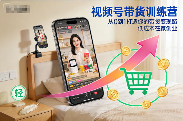 视频号带货训练营，从0到1打造你的带货变现路，低成本在家创业-heixxmi