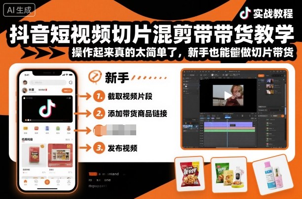 抖音短视频切片混剪带货教学，操作起来真的太简单了，新手也能做切片带货-heixxmi
