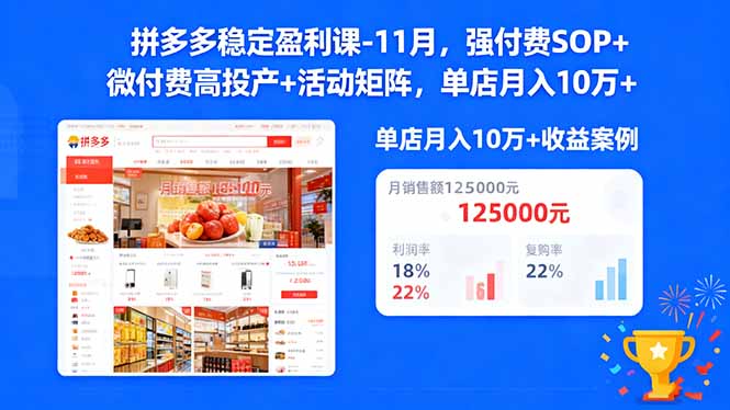 拼多多稳定盈利课-11月，强付费SOP+微付费高投产+活动矩阵，单店月入10w+-heixxmi