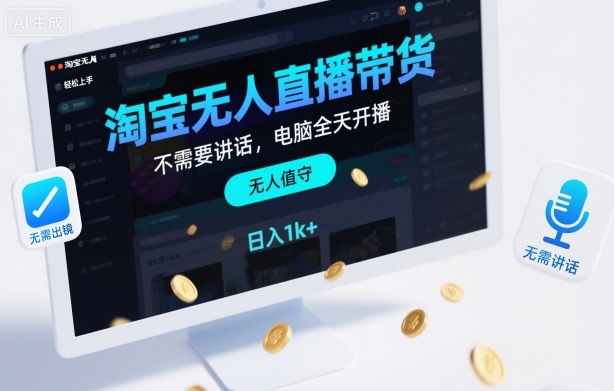 淘宝无人直播带货，不需要出镜，不需要讲话，电脑全天开播，轻松上手，日入1k+【揭秘】-heixxmi