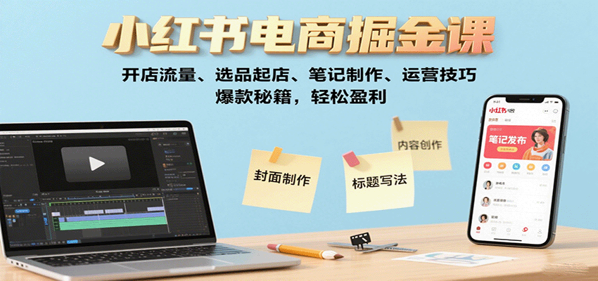 小红书电商掘金课：开店流量、选品起店、笔记制作、运营技巧，爆款秘籍，轻松盈利-heixxmi