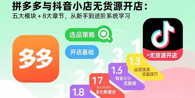 拼多多与抖音小店无货源开店：五大模块+8大章节，从新手到进阶系统学习-heixxmi