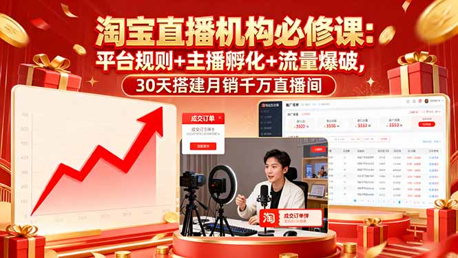 淘宝直播机构必修课：平台规则/主播孵化/流量爆破,30天搭建月销千万直播间-heixxmi
