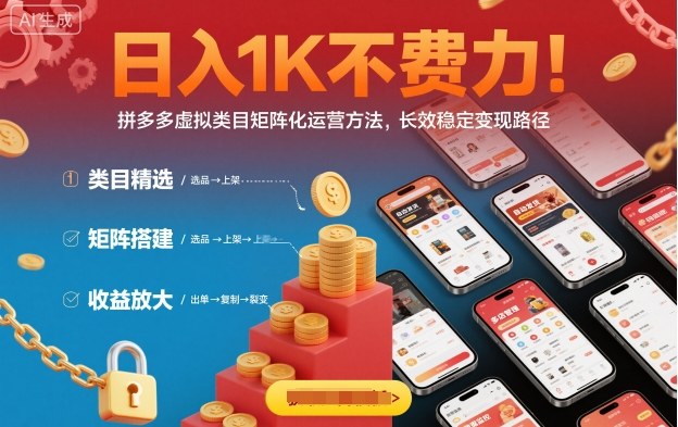日入1K不费力！拼多多虚拟类目矩阵化运营方法，长效稳定变现路径-heixxmi