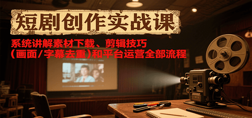 短剧创作实战课，系统讲解素材下载、剪辑技巧(画面/字幕去重)和平台运营全部流程-heixxmi