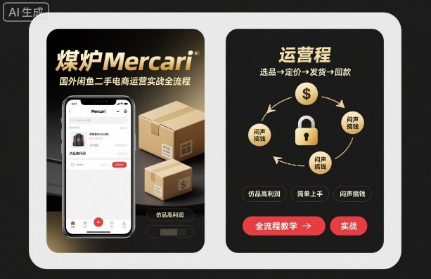 煤炉Mercari国外闲鱼二手电商运营实战全流程，仿品高利润，简单上手，闷声搞钱-heixxmi