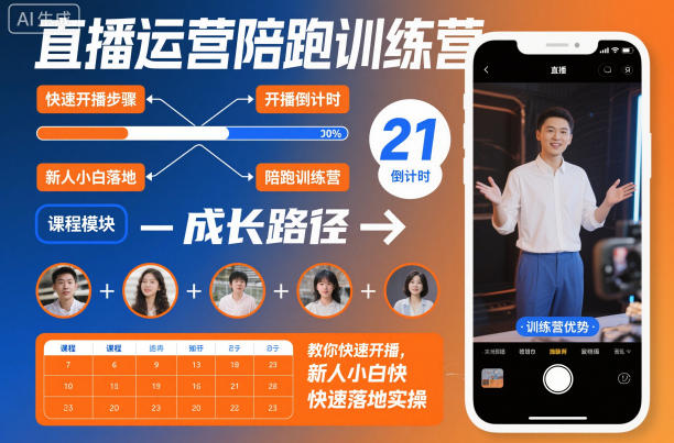 直播运营陪跑训练营，教你快速开播，新人小白快速落地实操-heixxmi