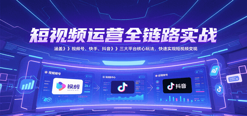 短视频运营全链路实战，涵盖视频号、快手、抖音三大平台核心玩法，快速实现变现！-heixxmi
