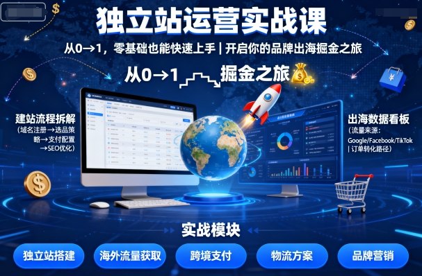 独立站运营实战课，​从0到1，零基础也能快速上手，开启你的品牌出海掘金之旅-heixxmi