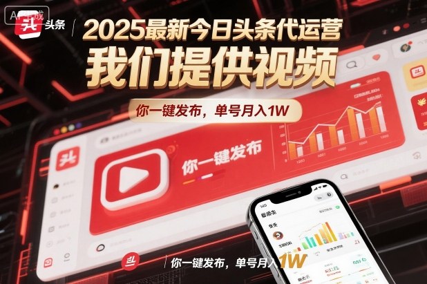 2025最新今日头条代运营，我们提供视频，你一键发布，单号月入1W【揭秘】-heixxmi
