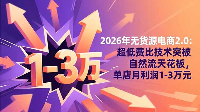 2026年无货源电商2.0【更新】：超低费比技术突破自然流天花板，单店月利润1-3万元-heixxmi