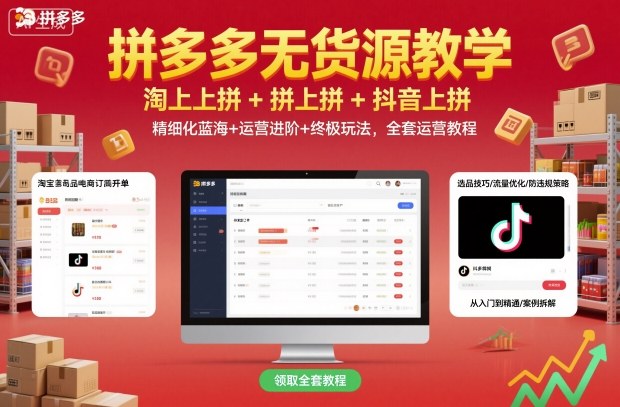 拼多多无货源教学，淘上拼+拼上拼+抖上拼，精细化蓝海+运营进阶+终极玩法，全套运营教程-heixxmi