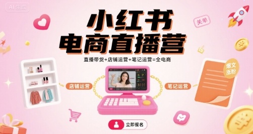 小红书电商直播营，直播带货+店铺运营+笔记运营=全电商-heixxmi