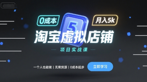 淘宝虚拟店铺项目实战课，一个人也能做，无需货源、0成本起步，月入5k-heixxmi