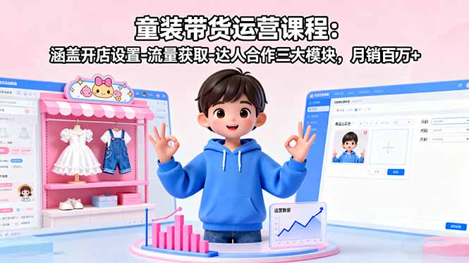 童装带货运营课程：涵盖开店设置-流量获取-达人合作三大模块，月销百万+-heixxmi