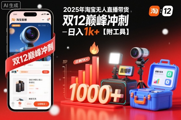 2025年淘宝无人直播带货，冲刺双12，日入1k+【附工具】【揭秘】-heixxmi