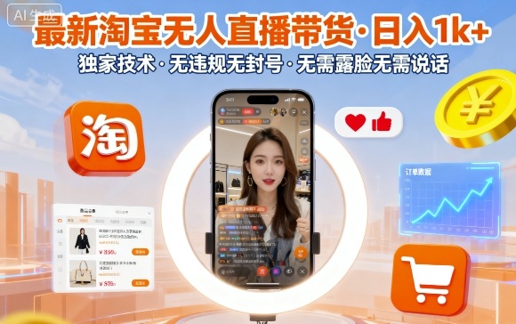 最新淘宝无人直播带货，日入1k+，独家技术，无违规无封号，无需露脸无需说话【揭秘】-heixxmi