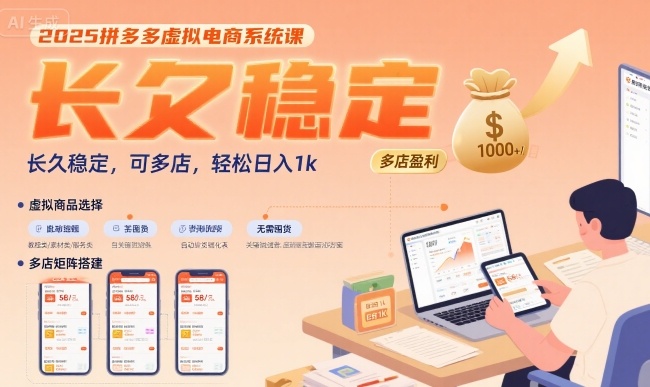 2025拼多多虚拟电商系统课，长久稳定，可多店，轻松日入1k-heixxmi
