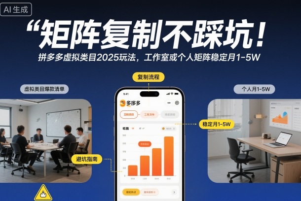 矩阵复制不踩坑！拼多多虚拟类目2025玩法，工作室或者个人矩阵稳定月1-5W【揭秘】-heixxmi
