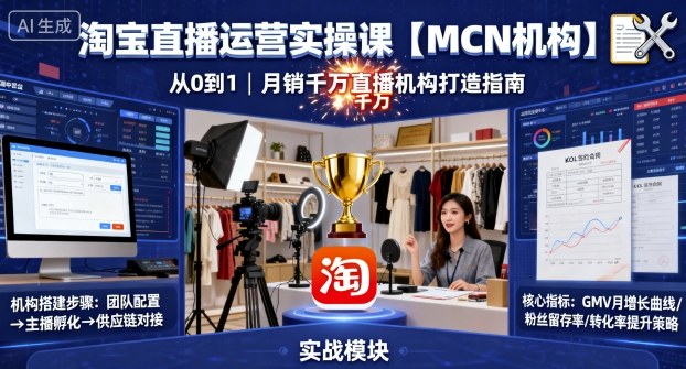 淘宝直播运营实操课【MCN机构】，从0到1做一家月销千W的直播机构-heixxmi