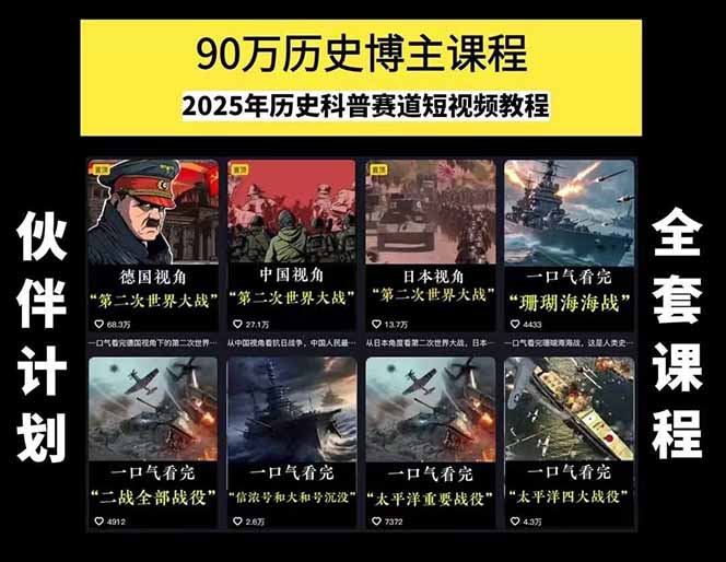 图片[1]-历史短视频赛道变现课，百集素材库应用，文案剪辑技巧，账号运营全案-heixxmi