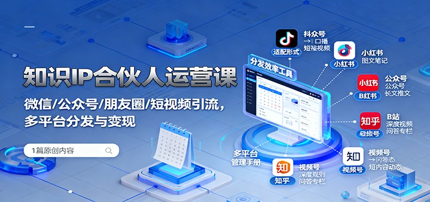 知识IP合伙人运营课：微信/公众号/朋友圈/短视频引流，多平台分发与变现-heixxmi