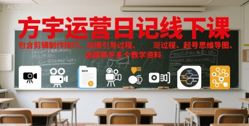 方宇运营日记线下课，包含剪辑制作技巧、拍摄引导过程、起号思维导图、选题等多个教学资料-heixxmi