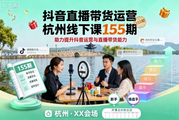 抖音直播带货运营杭州线下课155期，助力提升抖音运营与直播带货能力-heixxmi