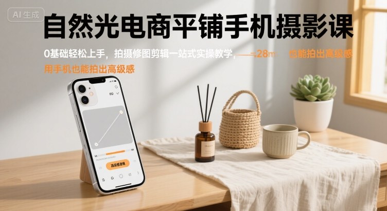 自然光电商平铺手机摄影课，0基础轻松上手，拍摄修图剪辑一站式实操教学，用手机也能拍出高级感-heixxmi