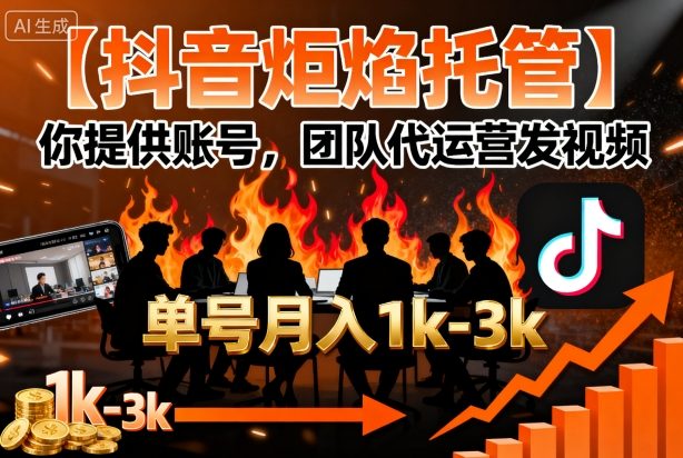 【抖音炬焰托管】你提供账号，团队代运营发视频，单号月入1k+【揭秘】-heixxmi