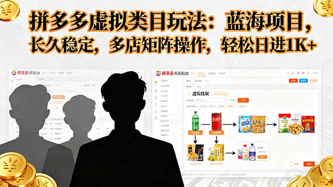 拼多多虚拟类目玩法，蓝海项目，长久稳定，多店矩阵操作，轻松日进1K+-heixxmi