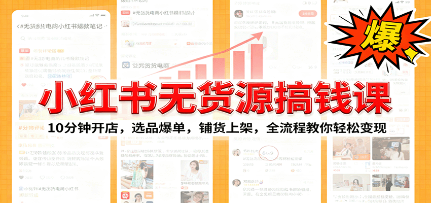 小红书无货源爆单课：10分钟开店，选品爆单，铺货上架，全流程教你轻松变现-heixxmi