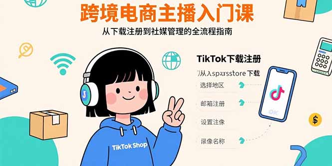 跨境电商主播入门课，TikTok下载注册，支付工具配置，社媒账号管理全流程-heixxmi