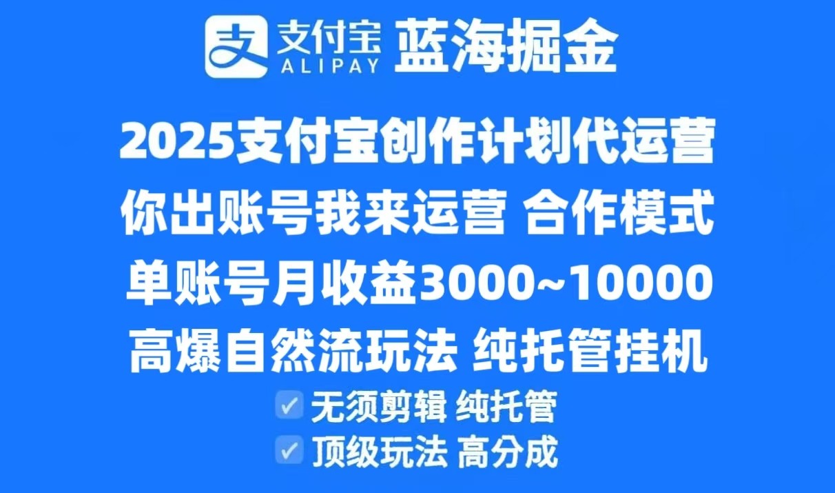 2025支付宝创作分成计划代运营，高爆自然流玩法，纯挂机高分成，合作共赢模式！-heixxmi