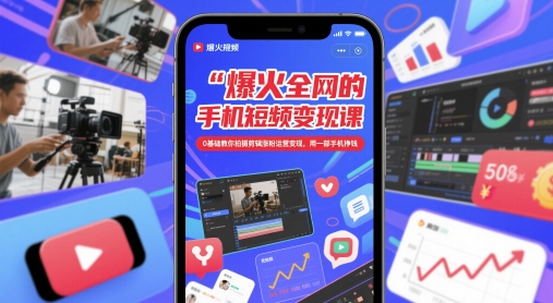爆火全网的手机短视频变现课，0基础教你拍摄剪辑涨粉运营变现，用一部手机挣钱-heixxmi
