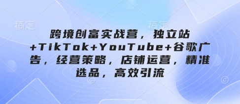 跨境创富实战营，独立站+TikTok+YouTube+谷歌广告，经营策略，店铺运营，精准选品，高效引流-heixxmi