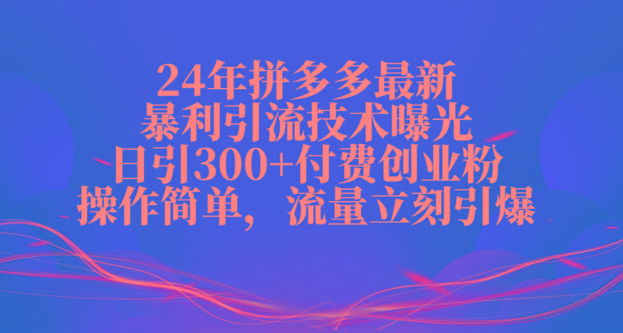 24年拼多多最新暴利引流技术曝光，日引300+付费创业粉，操作简单，流量...-heixxmi