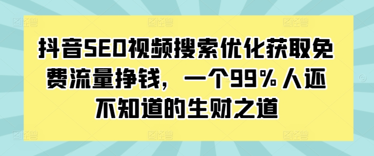 抖音SEO视频搜索优化获取免费流量挣钱，一个99%人还不知道的生财之道-heixxmi