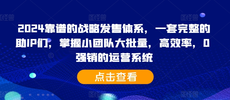2024靠谱的战略发售体系，一套完整的助IP们，掌握小团队大批量，高效率，0 强销的运营系统-heixxmi