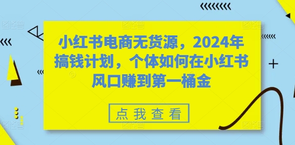 小红书电商无货源，2024年搞钱计划，个体如何在小红书风口赚到第一桶金-heixxmi