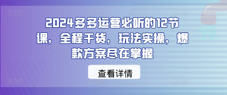 2024多多运营必听的12节课，全程干货，玩法实操，爆款方案尽在掌握-heixxmi