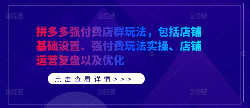 拼多多强付费店群玩法，包括店铺基础设置、强付费玩法实操、店铺运营复盘以及优化-heixxmi