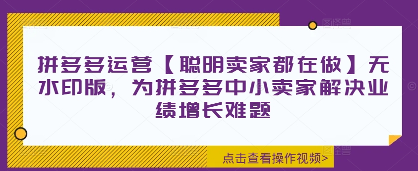拼多多运营【聪明卖家都在做】无水印版，为拼多多中小卖家解决业绩增长难题-heixxmi